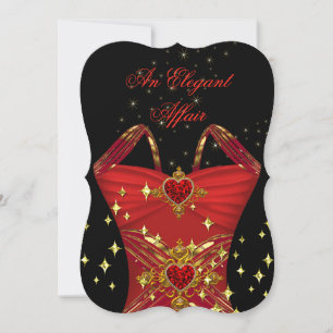 Invitation Affaire Élégante Robe Rouge Noir Or Anniversaire 2