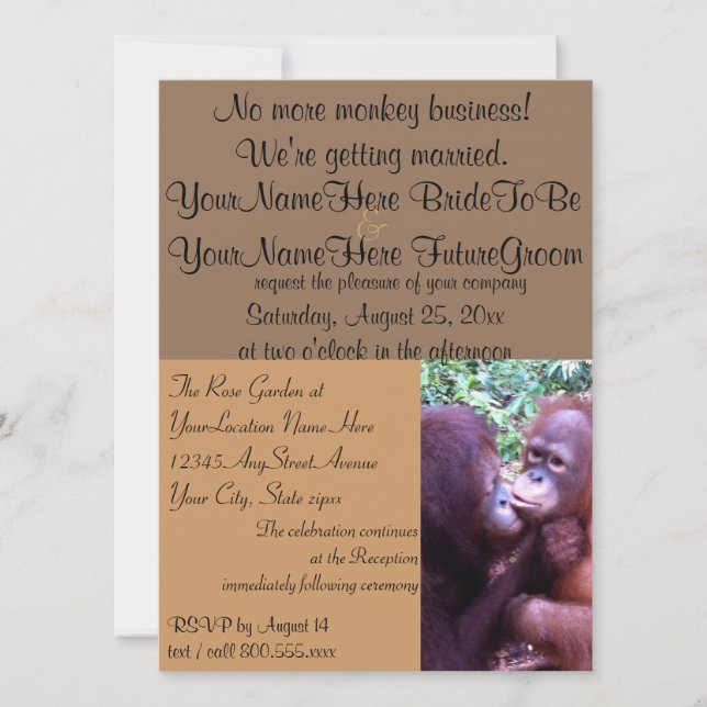 Invitation Affaires de singe mignonnes que nous nous marions (Devant)