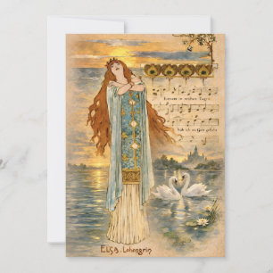 Invitation Affiche Art Nouveau Elsa Lohengrin avec des cygnes