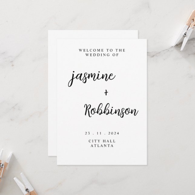 Invitation Affiche de bienvenue Mariage moderne (Devant/Arrière en situation)