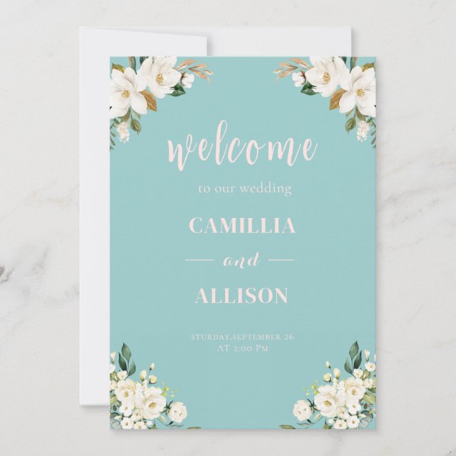Invitation Affiche de bienvenue Mariage rose floral Sage Gree (Devant)