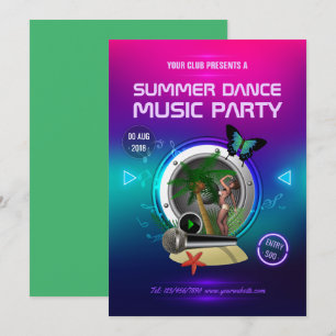 Invitation Affiche de musique de danse d'été de club