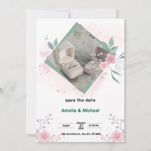 Invitation Affiche de sauvegarde de date simple verte et rose