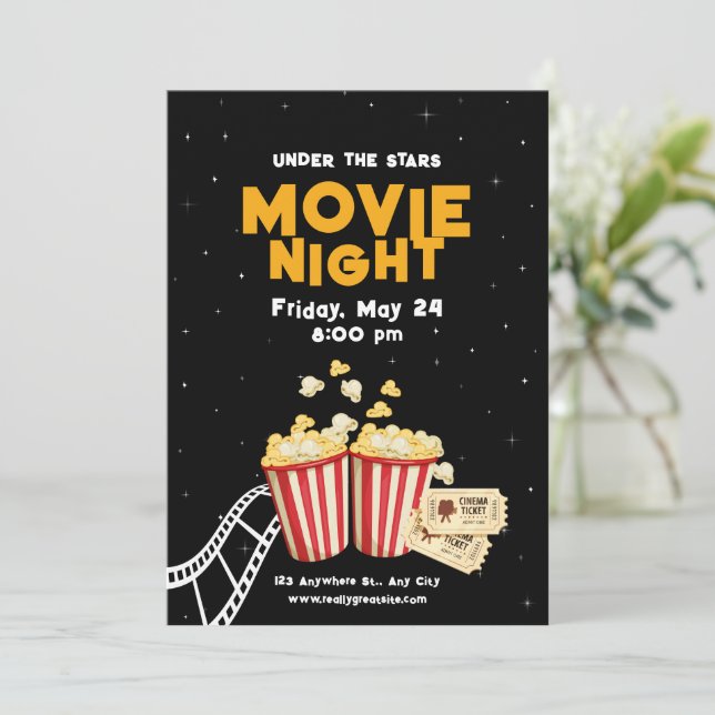 Invitation Affiche de soirée cinéma, soirée cinéma d'annivers (Debout devant)