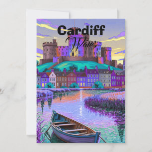 Invitation Affiche de voyage de Cardiff au Pays de Galles, dé