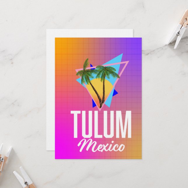 Invitation Affiche de voyage rétro Tulum Mexique. (Devant/Arrière en situation)