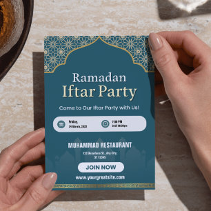 Invitation Affiche d'invitation au Ramadan Iftar Bleu, Blanc 