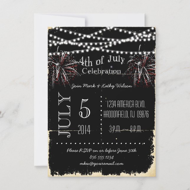 Invitation affligée de partie de feux d'artifice 4 (Devant)