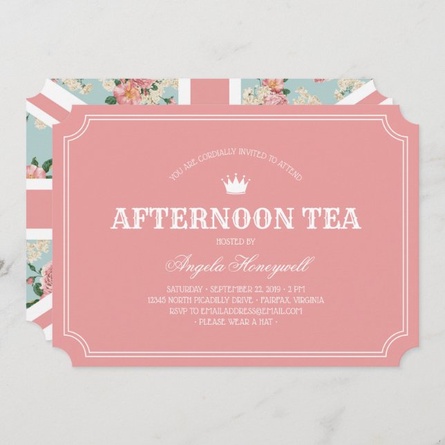 Invitation Afnoon Tea Anglais Rose UK Flag (Devant / Derrière)