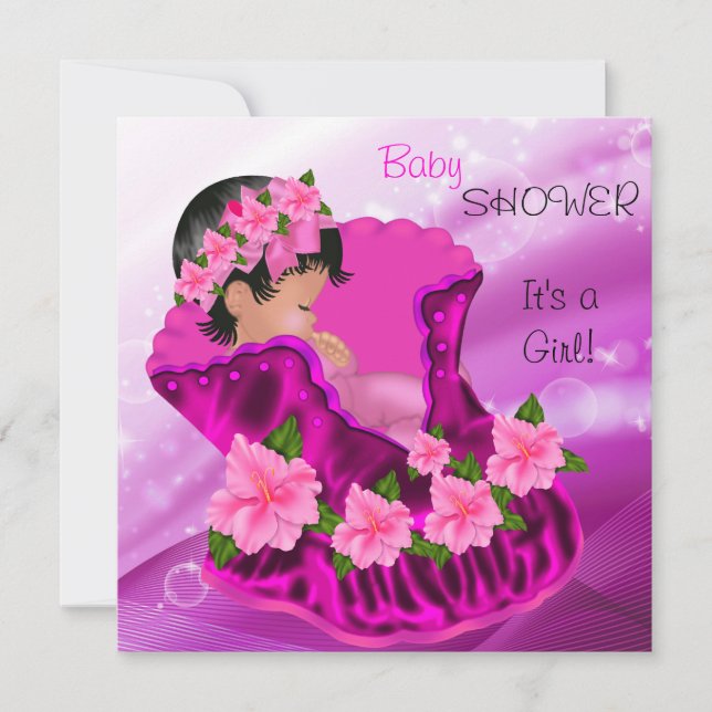 Invitation Africain Américain Baby shower rose Fille Plum Flo (Devant)