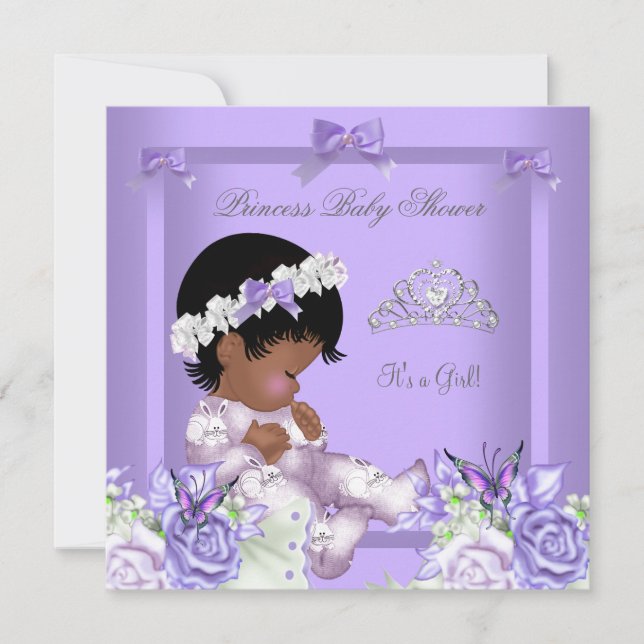 Invitation Africain Américain Lavender Grey Baby shower fille (Devant)