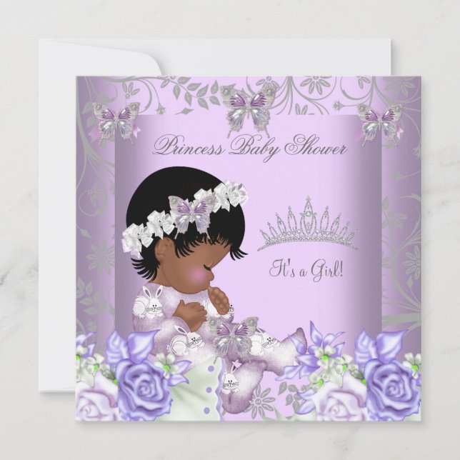 Invitation Africain Américain Lavender Grey Baby shower Girl  (Devant)