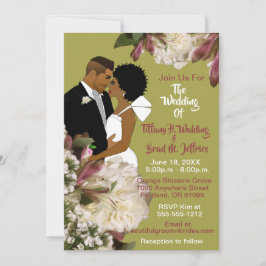 Invitation Africain Américain Mariée & Groom Gold & Pink Mari