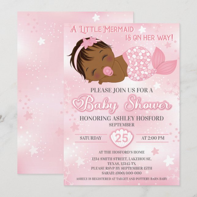 Invitation Africaine Américaine Baby Girl Shower (Devant / Derrière)