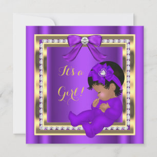 Invitation Africaine Américaine Baby shower Girl Purple Diamo