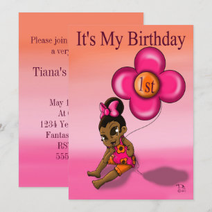 Invitation African American Baby Girl First Birthday Party