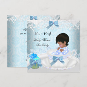 Invitation African American Baby shower Boy Blue Baby Teacup