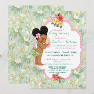 Invitation African American Baby Tropical Luau Hawaiian