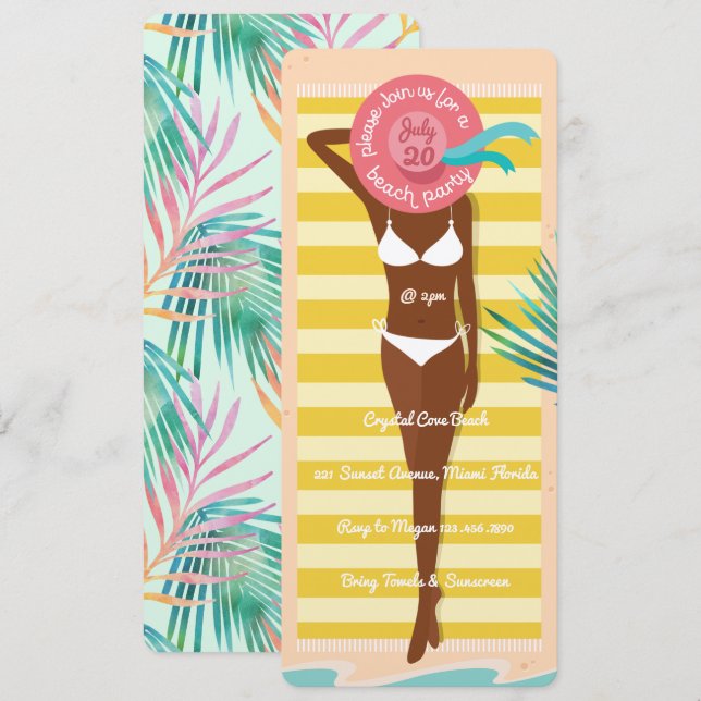 Invitation African American Bikini Babe Summer Beach Party (Devant / Derrière)