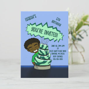 Invitation African American Boy and Cake Birthday