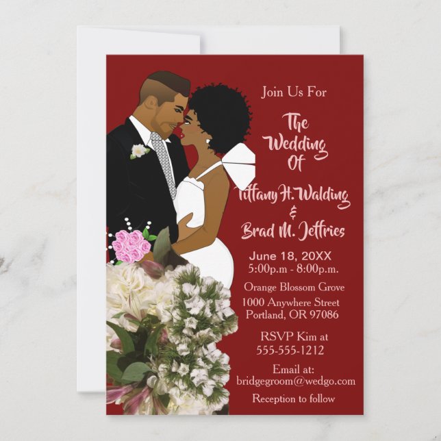 Invitation African American Bride & Groom White Wedding  (Devant)