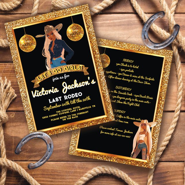 Invitation African American Cowgirl Gold Parties scintillant  (Créateur téléchargé)