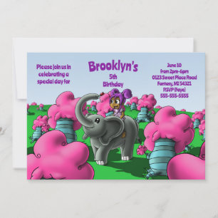 Invitation African American Girl and Elephant Birthday Party