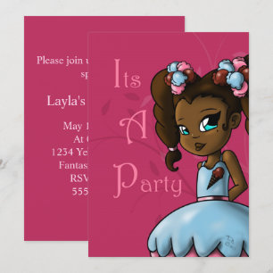 Invitation African American Girl and Ice Cream Birthday Party