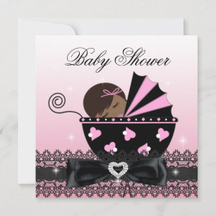 Invitation African American Girl Baby shower Party rose