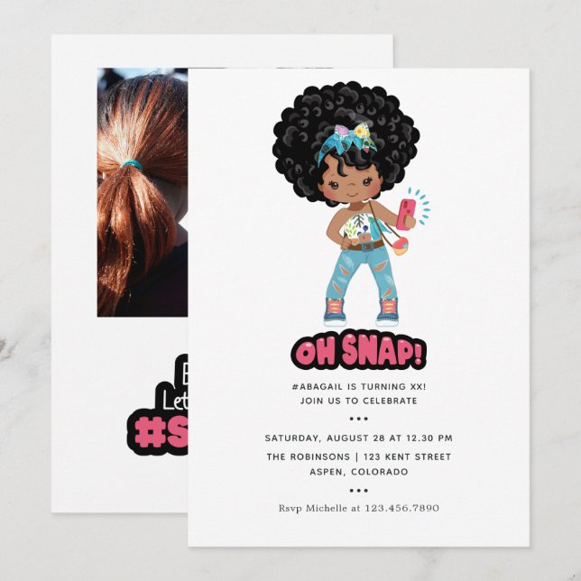 Invitation African American Girl Phone Booth Selfie Anniversa (Devant / Derrière)