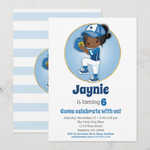 Invitation African American Girls Blue Softball Anniversaire
