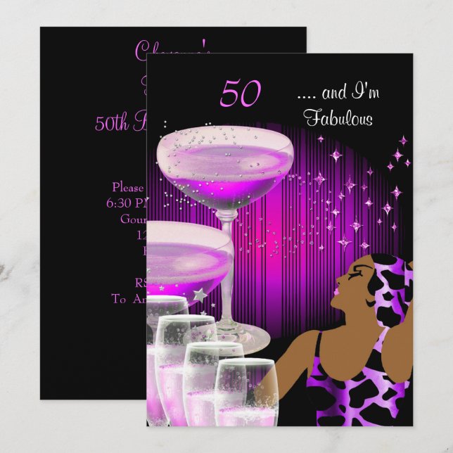 Invitation African American Lady Fabulous 50 Birthday Diva (Devant / Derrière)