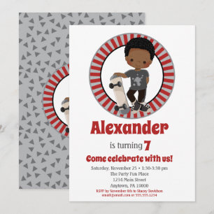 Invitation African American Skateboard Boy Birthday