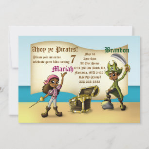 Invitation African American Twin Pirates Anniversaire