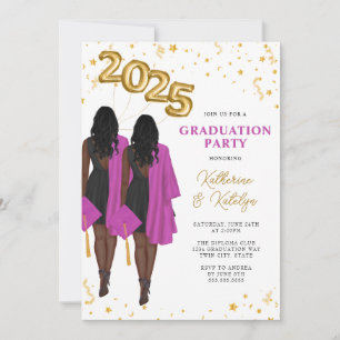 Invitation African American Twin Sister Graduation Party