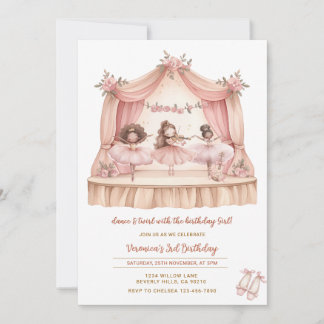 Invitation African Pink Ballerina Dance and Twirl Birthday