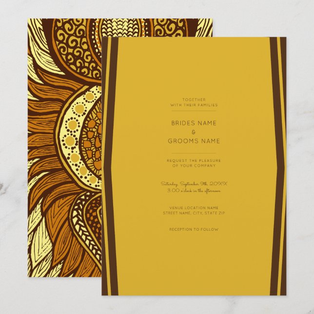 Invitation Afrique Ankara Jaune Gold Floral Wedding Invitatio (Devant / Derrière)