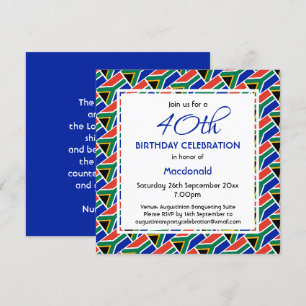 Invitation AFRIQUE DU SUD DRAPEAU Personnalisé Fête d'anniver