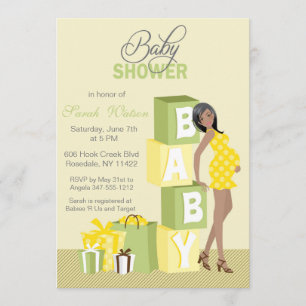 Invitation Afro-américain de neutre de baby shower de blocs