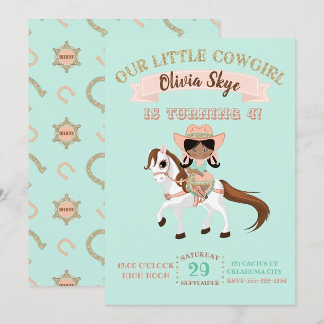Invitation Afro-Américaine Cowgirl sur Horse Girl Anniversair (Devant / Derrière)