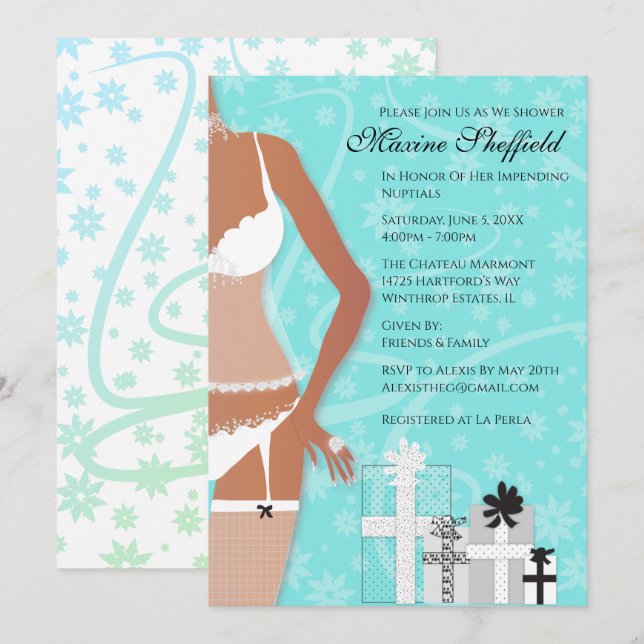 Invitation Afro-Américaine Lingerie Bride Tiffany Green (Devant / Derrière)