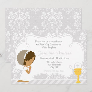 Invitation Afro-Américaine Première Communion Damask