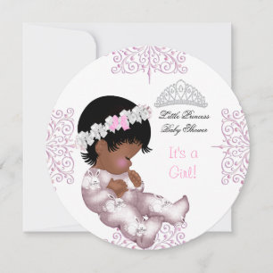 Invitation Afro-Américaine Princesse Baby shower Rose fille
