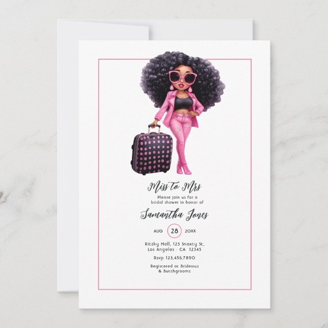 Invitation Afro American Miss à Mme Fête des mariées (Devant)