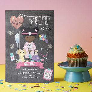 Invitation Afro Chalkboard Girl Vet Anniversaire Fête Invitat