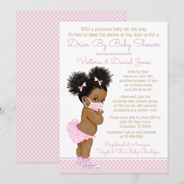 Invitation Afro Cheveux Bébé Fille Avec Masque Conduite Par B (Devant / Derrière)
