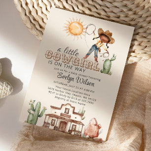 Invitation Afro Cowgirl Western Girl Ranch Baby shower Cactus
