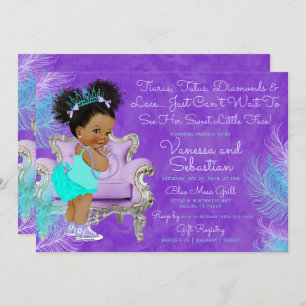 Invitation Afro Puff Baby shower bleu turquoise