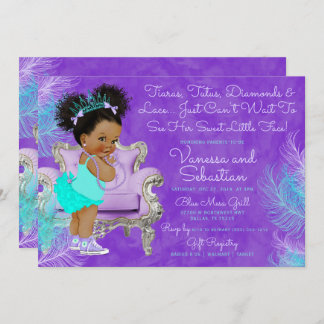 Invitation Afro Puff Baby shower bleu turquoise