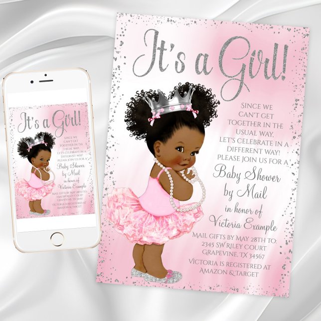 Invitation Afro Puff Princess Baby shower par courrier (African American Princess Shower By Mail Invitation. Instant download - printed invitation available)